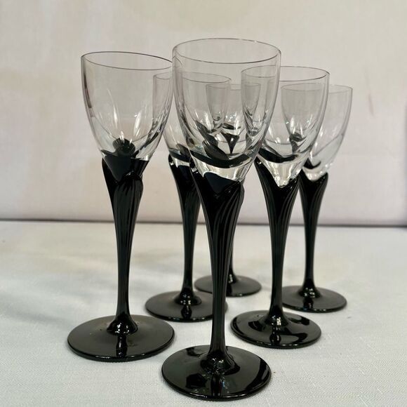 ALEXANDRA-BLACK STEMWARE by MIKASA  (6) CORDIAL GLASSES LIKE NEW CONDITION - Picture 1 of 8
